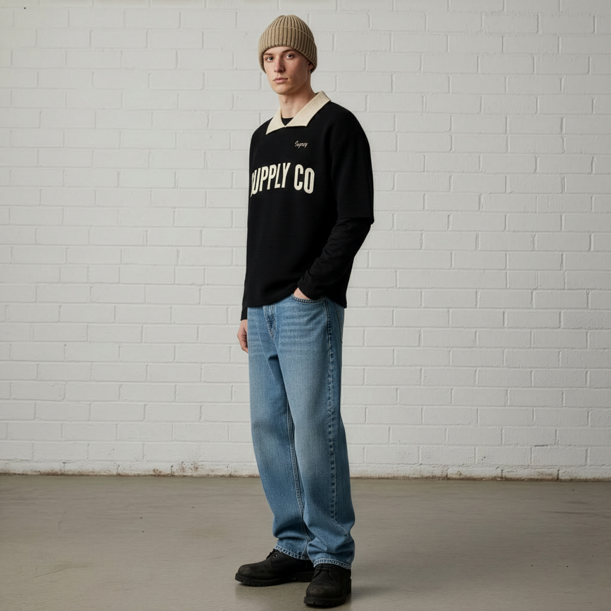 Ribbed Knit T-Shirt Black