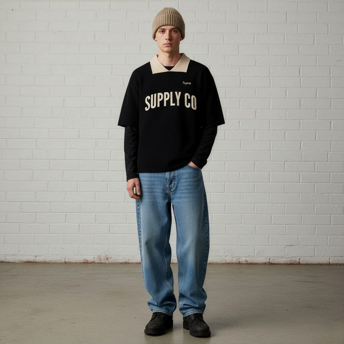 Ribbed Knit T-Shirt Black