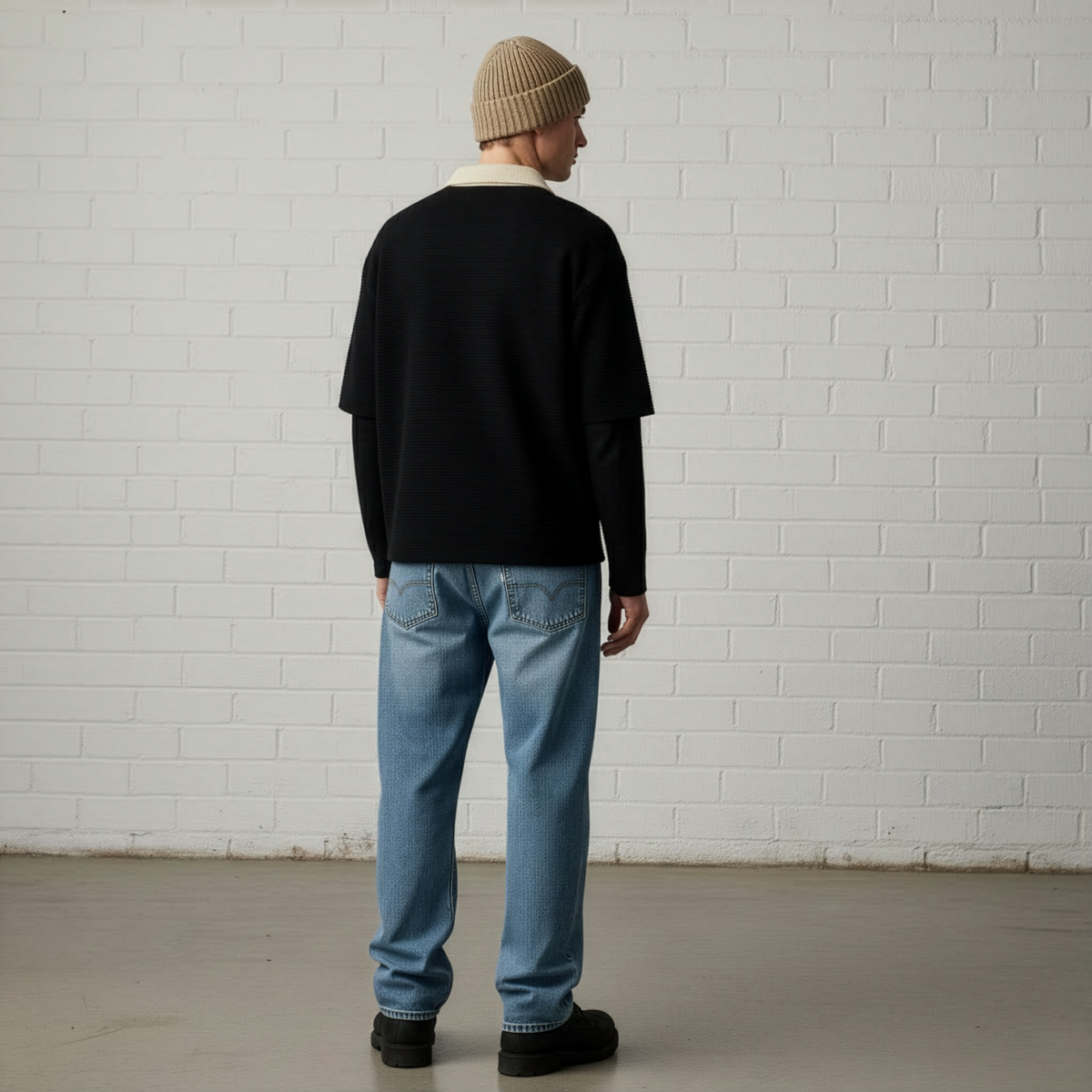 Ribbed Knit T-Shirt Black