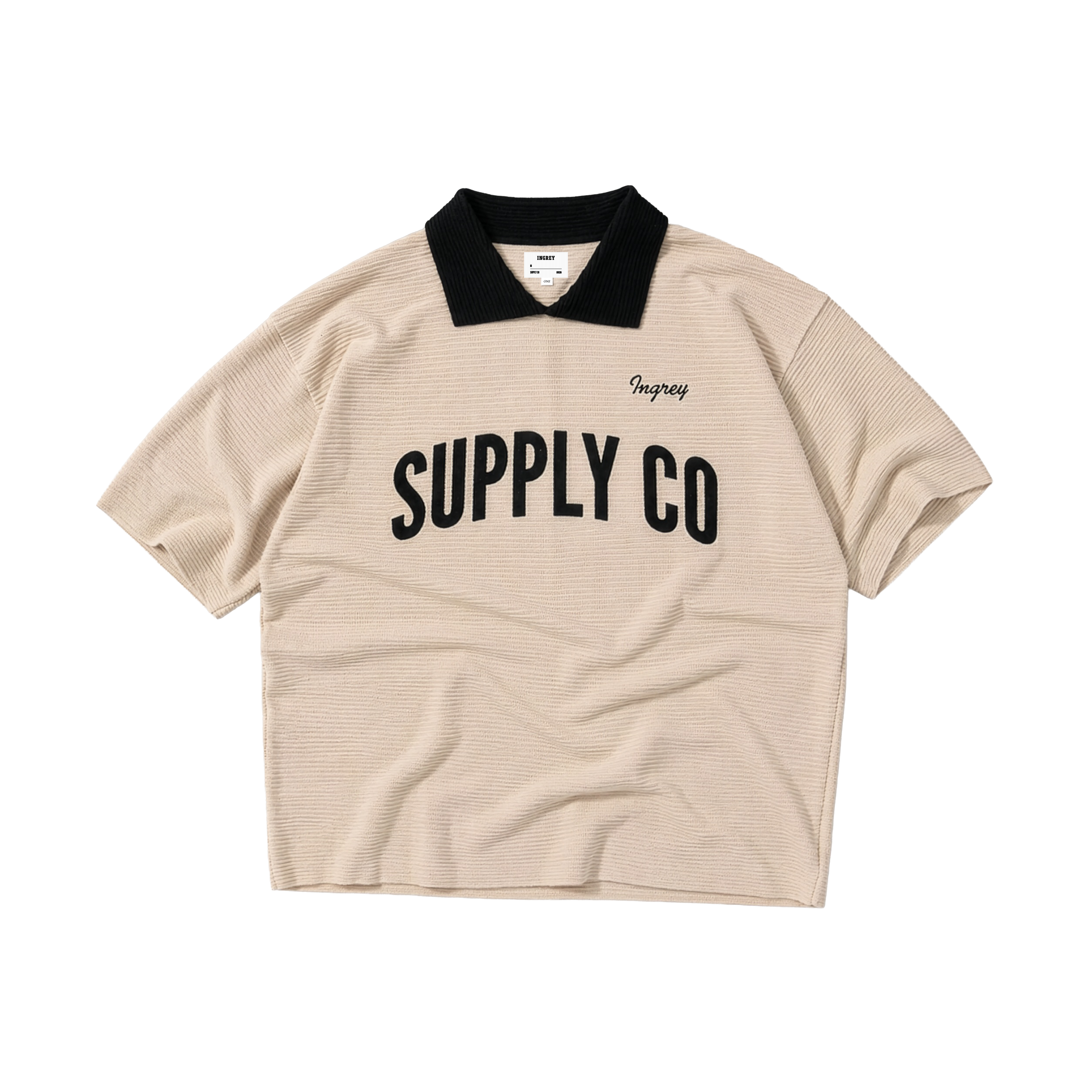 Ribbed Knit T-Shirt Beige front product shot