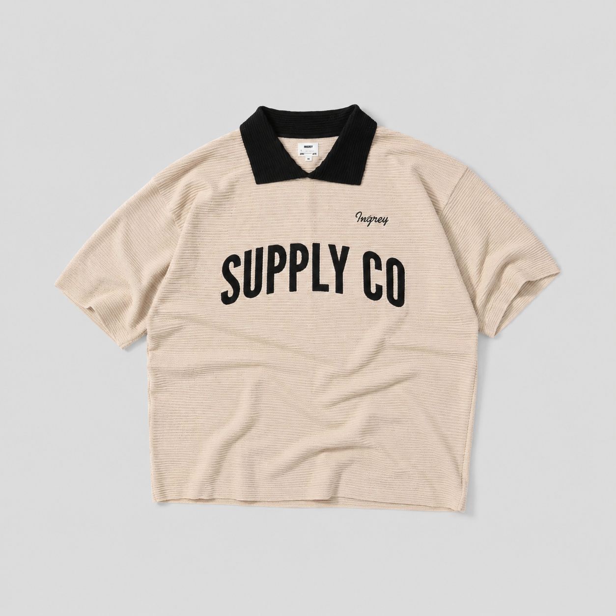 Ribbed Knit T-Shirt Beige front product shot