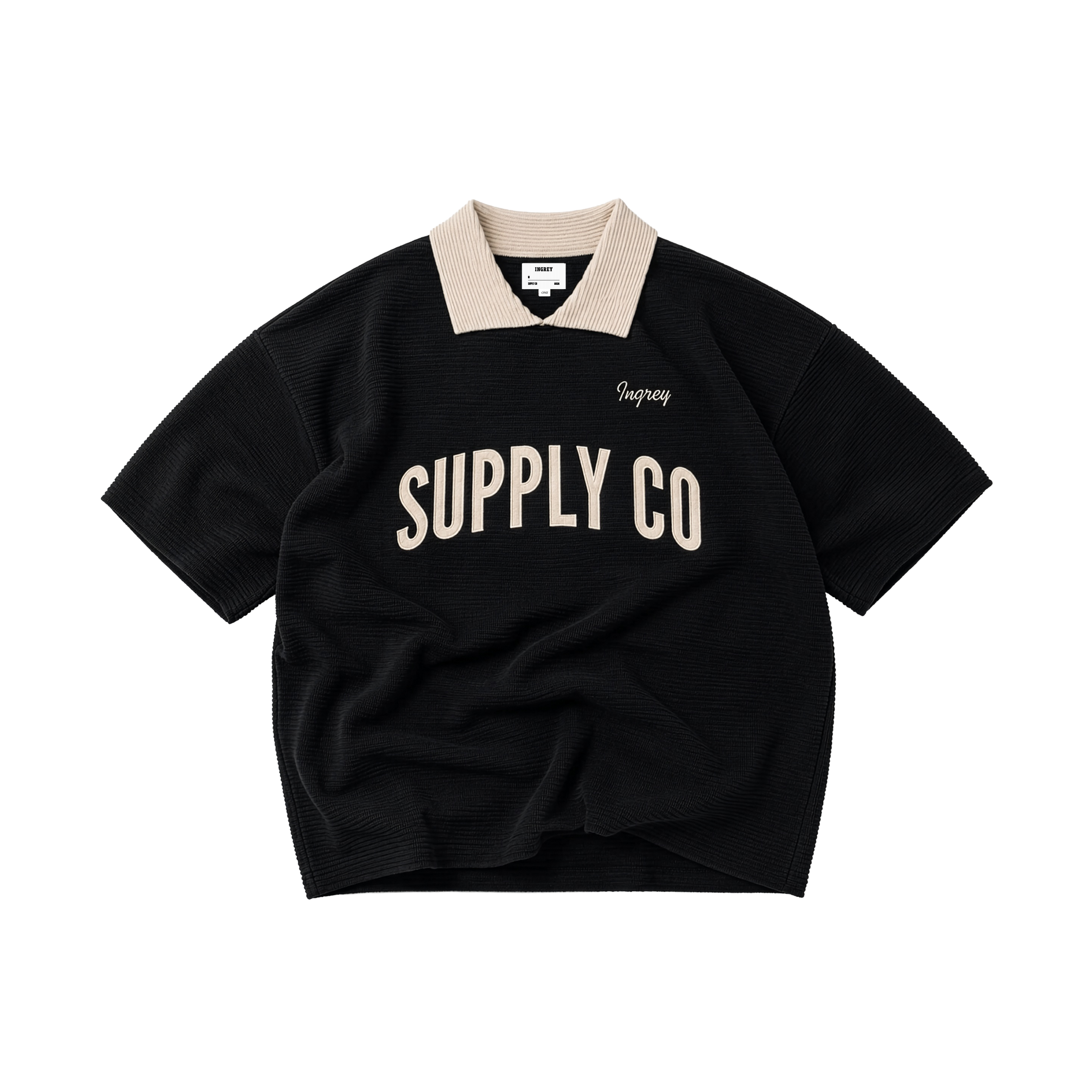 Ribbed Knit T-Shirt Black front product shot